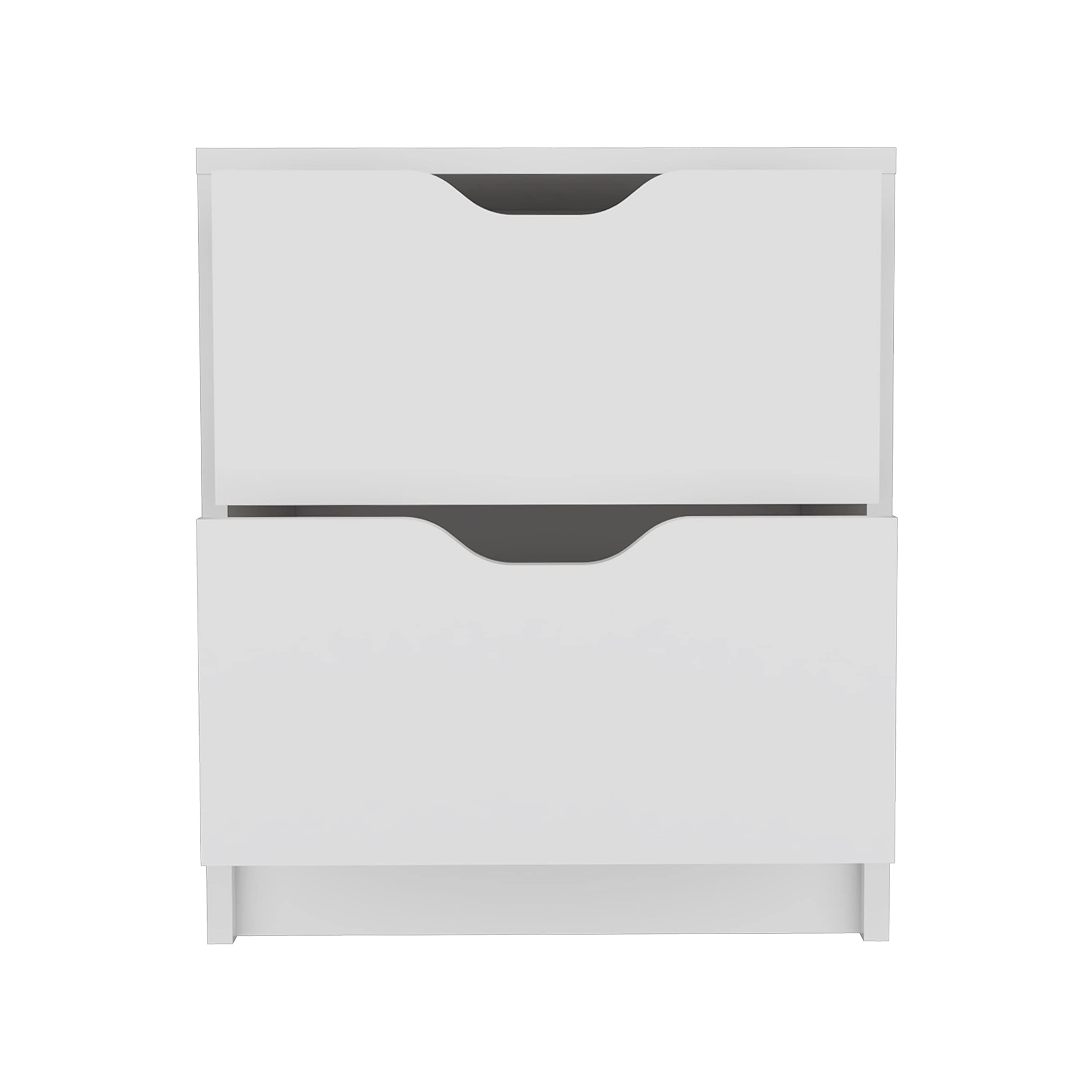 Double Drawer Nightstand 19&Quot; H, Bedside Table, White